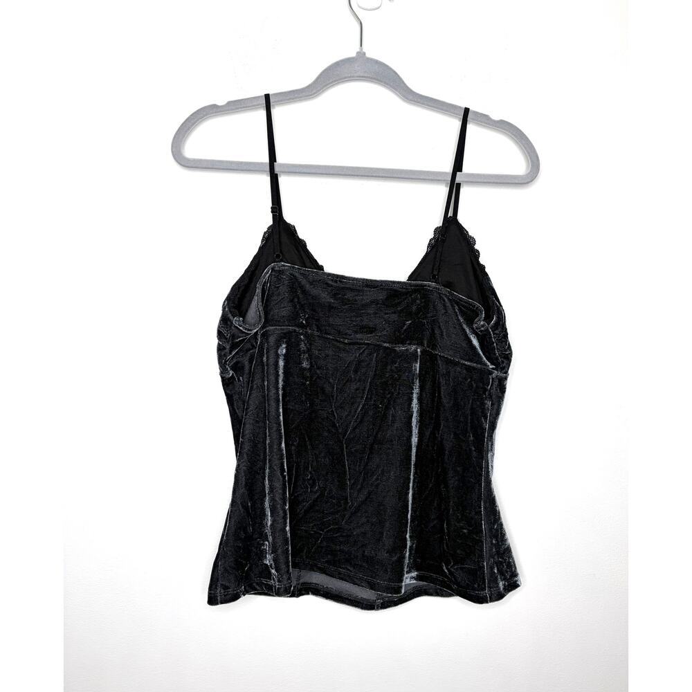 Y2K Crushed Velvet Lace Tank Top Cami Sz L Dark Gray Coquette Babydoll Festival - Picture 2 of 10